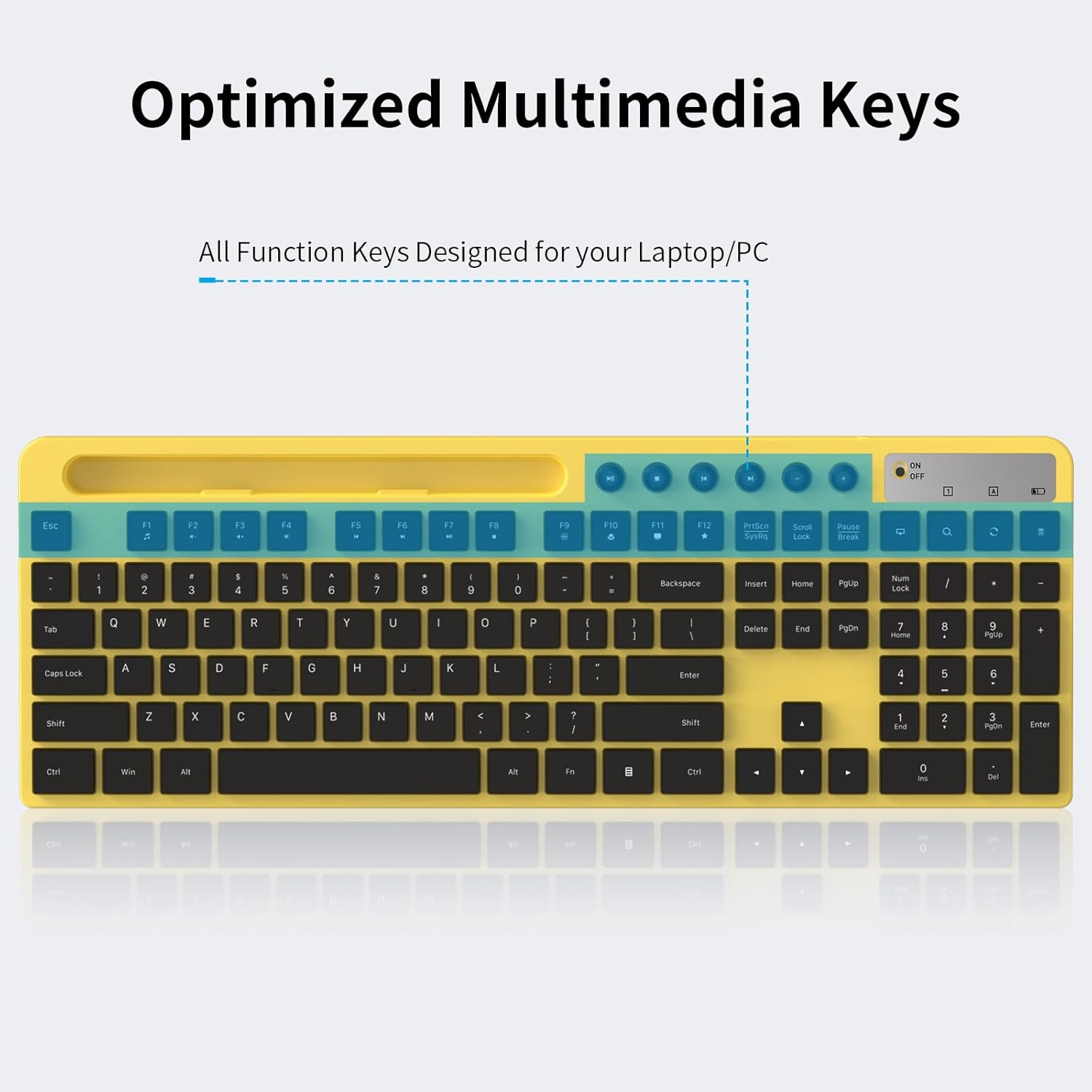 Wireless Keyboard and Mouse Combo, 2.4G Ergonomic Wireless Computer Keyboard with Phone Tablet Holder, Silent Mouse with 6 Button, (Yellow) - Image 2