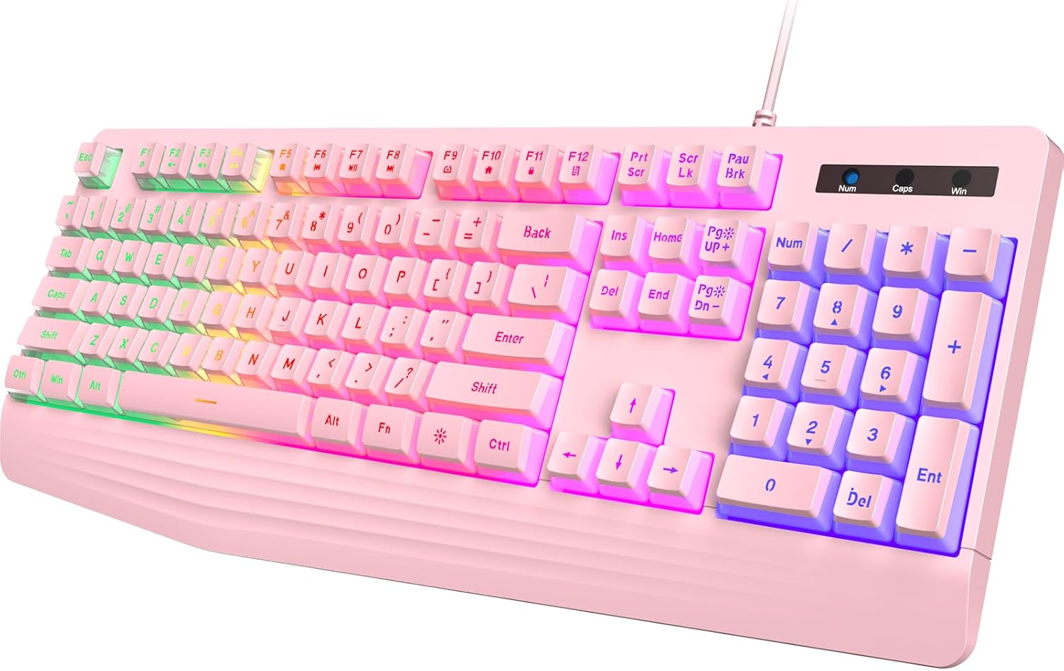 Pink Creamy Keyboard, Rainbow LED Backlit, 104 Keys Silent Light Up Gaming Keyboard with Wrist Rest, PBT Keycap, Anti-ghosting, Waterproof USB Wired Computer Keyboard for PC Xbox